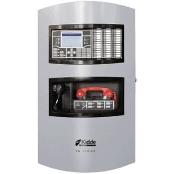 Kidde Commercial VM-1S FACP, complete system with User Interface, cpu, 1 Loop w/ 2nd loop expansion, 4 class b NAC's, Universal 110/220v 10 amp power supply, Silver door, English, order VM-SLC for second loop